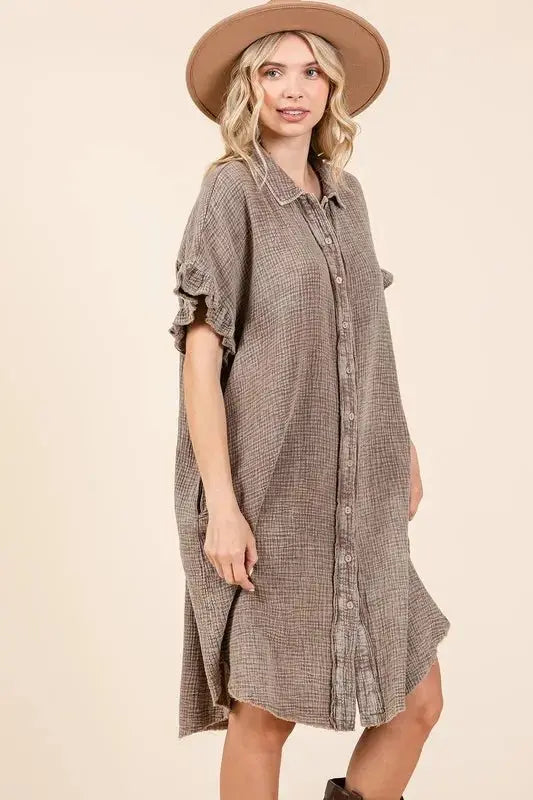 Mittoshop Mineral Wash Cotton Gauze Mini Shirt Dress - Love Salve